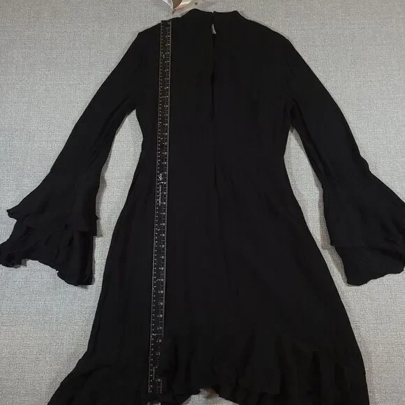 Philosophy Black Whimsigoth Dress 2 Sharkbite Hem Gauzy Ruffle Sleeve Witchy - Picture 8 of 16